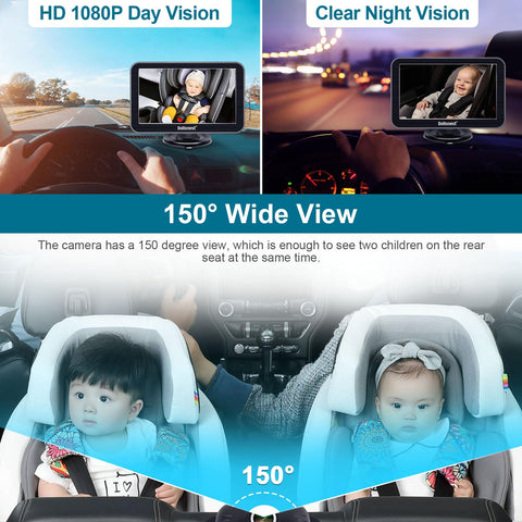 DoHonest Baby Car Camera 7-Inch: USB Plug and Play Easy Setup 360 Degree Rotating Backseat Camera Two Kids HD 1080P Rear Facing Car Seat Camera Clear Night Vision -V9 Black