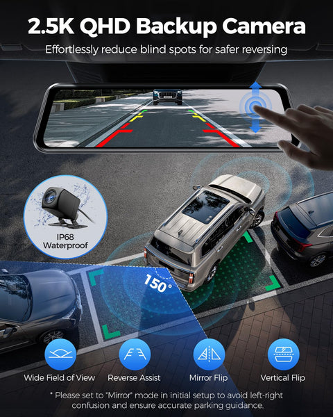 AZDOME PG17 Max 4K+2.5K Mirror Dash Cam with ADAS, BSD and LCA, 12" Rear View Mirror Camera with 5GHz WiFi and Voice Control, Rearview Mirror Backup Camera Includes 64GB Card, GPS, Parking Monitor
