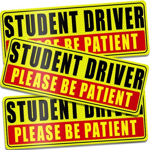 Sukh Student Driver Magnet for Car - Be Patient Student Driver Magnet New Student Driver Sticker Safety Warning Reflective Signs Reusable Movable 3 Pcs