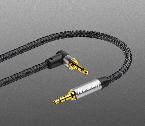 Nanxudyj AUX Cord 6ft/1.8M,3.5mm Stereo Audio Cable 90 Degree Nylon Braided 3.5mm Male to Male Stereo Aux Cables Right Angle TRS Cable Compatible for Headphone, car,Tablets, Speakers，Portable