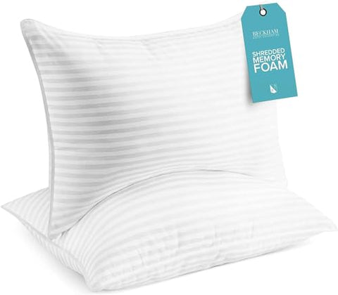 Beckham Hotel Collection King Size Memory Foam Bed Pillows Set of 2 - Cooling Shredded Foam Pillow for Back, Stomach or Side Sleepers