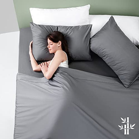 Shilucheng 100% Cooling Bamboo_ Sheets Set- King Size 1800 Thread Count Soft Bed Sheets,16 Inch Deep Pocket,Breathable,Comfortable and Pilling Resistant -4PC(King,Dark Grey)