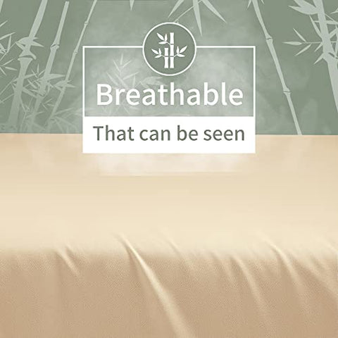 Shilucheng 100% Cooling Bamboo_ Sheets Set- King Size 1800 Thread Count Soft Bed Sheets,16 Inch Deep Pocket,Breathable,Comfortable and Pilling Resistant -4PC(King,Beige)