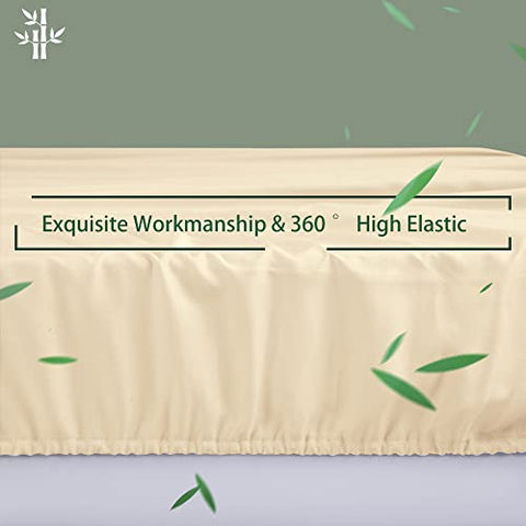 Shilucheng 100% Cooling Bamboo_ Sheets Set- King Size 1800 Thread Count Soft Bed Sheets,16 Inch Deep Pocket,Breathable,Comfortable and Pilling Resistant -4PC(King,Beige)