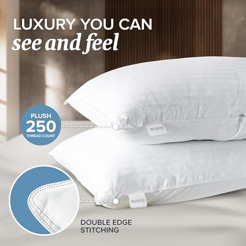 Beckham Hotel Collection King Size Memory Foam Bed Pillows Set of 2 - Cooling Shredded Foam Pillow for Back, Stomach or Side Sleepers