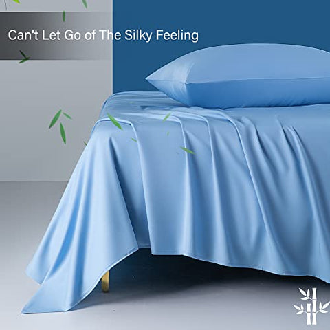 Shilucheng 100% Cooling Bamboo_ Sheets Set- Queen Size 1800 Thread Count Soft Bed Sheets,16 Inch Deep Pocket,Breathable,Comfortable and Pilling Resistant -4PC(Queen,Lake Blue)