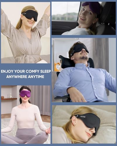 MZOO Sleep Eye Mask for Men Women, 3D Contoured Cup Sleeping Mask & Blindfold, Concave Molded Night Sleep Mask, Block Out Light, Soft Comfort Eye Shade Cover for Travel Yoga Nap, Black