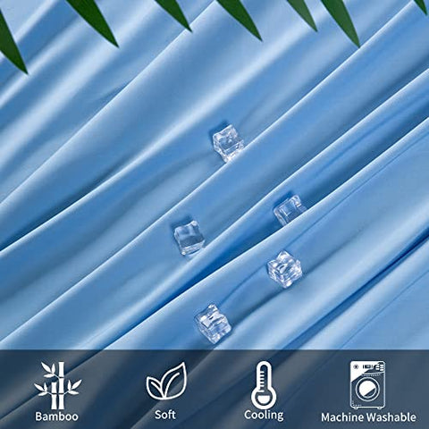Shilucheng 100% Cooling Bamboo_ Sheets Set- Queen Size 1800 Thread Count Soft Bed Sheets,16 Inch Deep Pocket,Breathable,Comfortable and Pilling Resistant -4PC(Queen,Lake Blue)