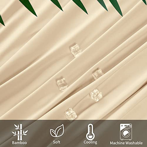 Shilucheng 100% Cooling Bamboo_ Sheets Set- King Size 1800 Thread Count Soft Bed Sheets,16 Inch Deep Pocket,Breathable,Comfortable and Pilling Resistant -4PC(King,Beige)