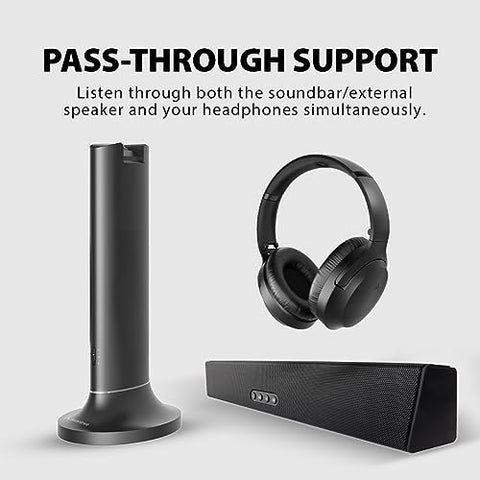 Avantree Opera - 35Hrs Comfortable Wireless Headphones for TV Watching with Bluetooth Transmitter & Charging Dock, Clear Dialogue Mode, Passthrough, Enhanced Volume for Seniors, 164FT Long Range