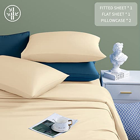 Shilucheng 100% Cooling Bamboo_ Sheets Set- King Size 1800 Thread Count Soft Bed Sheets,16 Inch Deep Pocket,Breathable,Comfortable and Pilling Resistant -4PC(King,Beige)