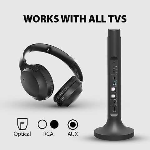 Avantree Opera - 35Hrs Comfortable Wireless Headphones for TV Watching with Bluetooth Transmitter & Charging Dock, Clear Dialogue Mode, Passthrough, Enhanced Volume for Seniors, 164FT Long Range