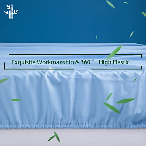Shilucheng 100% Cooling Bamboo_ Sheets Set- Queen Size 1800 Thread Count Soft Bed Sheets,16 Inch Deep Pocket,Breathable,Comfortable and Pilling Resistant -4PC(Queen,Lake Blue)