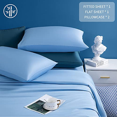 Shilucheng 100% Cooling Bamboo_ Sheets Set- Queen Size 1800 Thread Count Soft Bed Sheets,16 Inch Deep Pocket,Breathable,Comfortable and Pilling Resistant -4PC(Queen,Lake Blue)