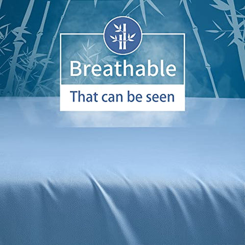 Shilucheng 100% Cooling Bamboo_ Sheets Set- Queen Size 1800 Thread Count Soft Bed Sheets,16 Inch Deep Pocket,Breathable,Comfortable and Pilling Resistant -4PC(Queen,Lake Blue)