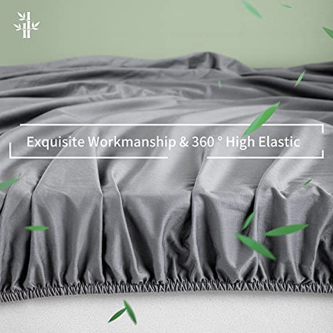 Shilucheng 100% Cooling Bamboo_ Sheets Set- King Size 1800 Thread Count Soft Bed Sheets,16 Inch Deep Pocket,Breathable,Comfortable and Pilling Resistant -4PC(King,Dark Grey)