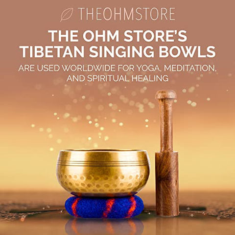 Ohm Store Tibetan Singing Bowl Set — Meditation Sound Bowl Handcrafted in Nepal for Yoga, Chakra Healing, Mindfulness, and Stress Relief — Unique Spiritual Gifts for Women and Men