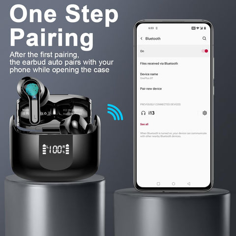 Wireless Earbud, Bluetooth Headphones 5.3 NEW 40H Ear Buds Bass Stereo Earphones Noise Cancelling Earbud with 4 ENC Mic, in-Ear Bluetooth Earbud USB-C LED Display IP7 Waterproof Sport for Android iOS