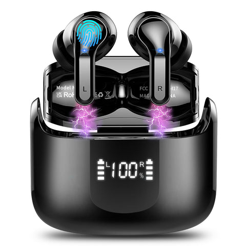 Wireless Earbud, Bluetooth Headphones 5.3 NEW 40H Ear Buds Bass Stereo Earphones Noise Cancelling Earbud with 4 ENC Mic, in-Ear Bluetooth Earbud USB-C LED Display IP7 Waterproof Sport for Android iOS